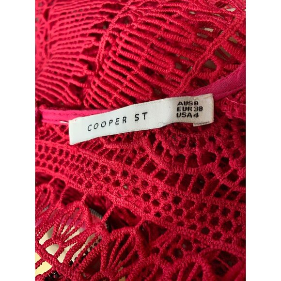 Cooper St Red Crochet Lace Dress Bell Sleeve Knee Length 4 - Picture 6 of 7